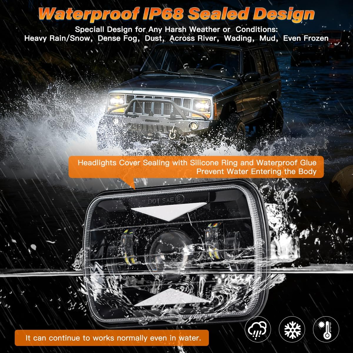 5x7 7x6 In LED Headlights High/Low Beam with White/Amber DRL Turn Signal Rectangular Headlamp for Truck Off-road Van SUV Pickup Blazer Isuzu GMC for H6054 H6545 H6052 H5054 Socket