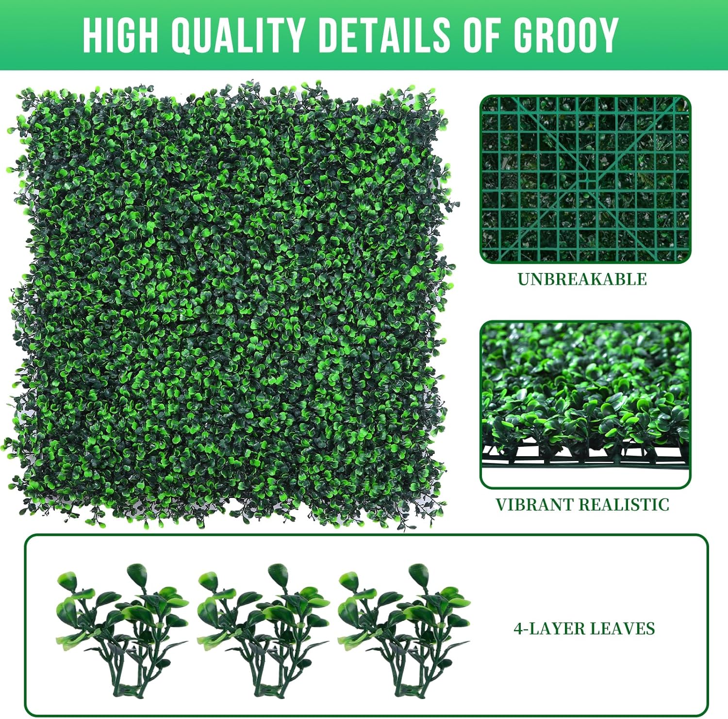 grooy 20"x20" grass wall,24pcs artificial boxwood panels cover 66.67sqft,4 layers plant wall, greenery backdrop,privacy hedge screen,green panels decor for outdoor garden and indoor home wedding