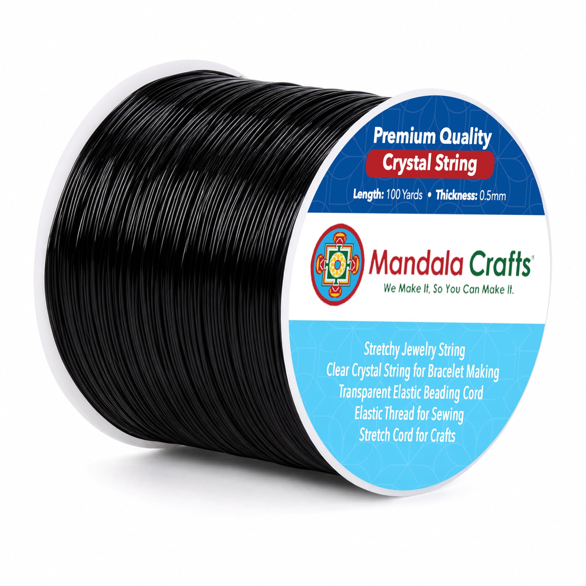 Mandala Crafts Black 0.5Mm Stretchy Transparent Crystal String – 100 Yards Elastic Beading Cord Thread For Bracelet Making, Necklace & Jewelry Making