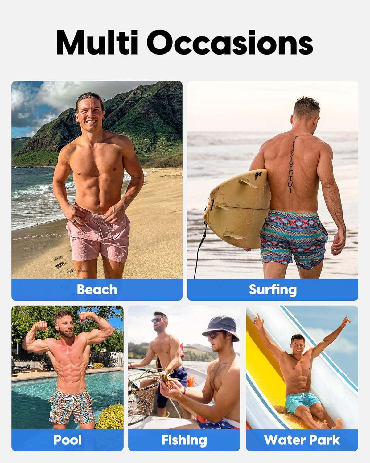 maamgic Men's Swim Trunks 5.5 inch Seersucker Beach Shorts Quick Dry Bathing Suits with Mesh Liner - Image 2