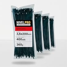 Plastic Cable Ties 3.6 x 200 mm, 400 Units, Heavy Duty Black Cable Ties Interior and Exterior, Nylon, Self-Locking Closure, Cable Ties and Clamps
