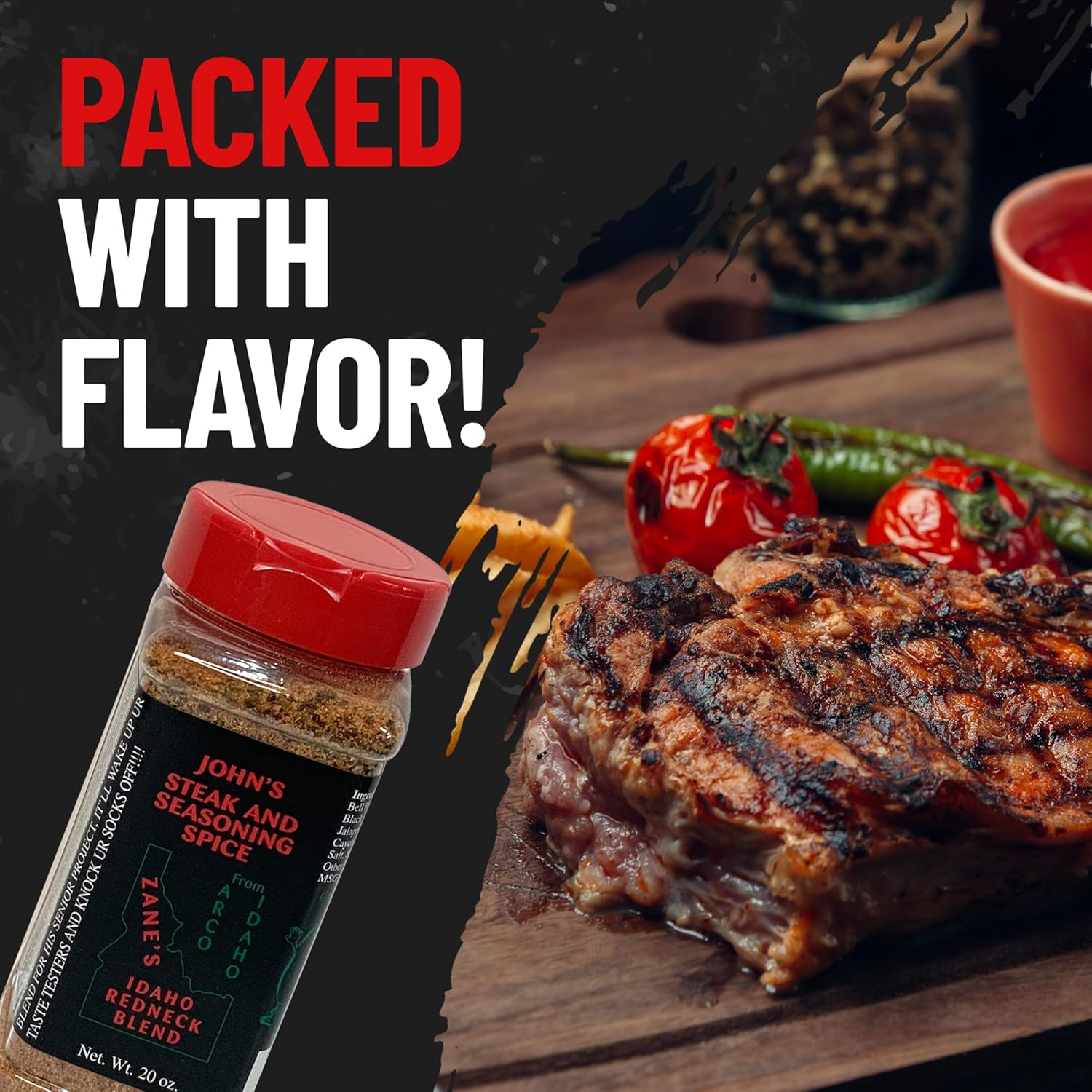 John’s Steak and Seasoning Spice, Spicy Steak Seasoning, Medium Heat Seasoning Blend For Pork Chops, Burgers, Chicken, Potatoes, and More, Gluten-Free, MSG-Free, Zane’s Idaho Redneck Blend, 20 oz