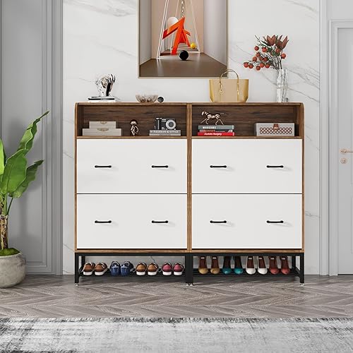 Miniatura 5 de TIYASE Armario de zapatos con 2 cajones abatibles, moderno armario de almacenamiento de zapatos para entrada, 28 pares de zapatero con estantes,