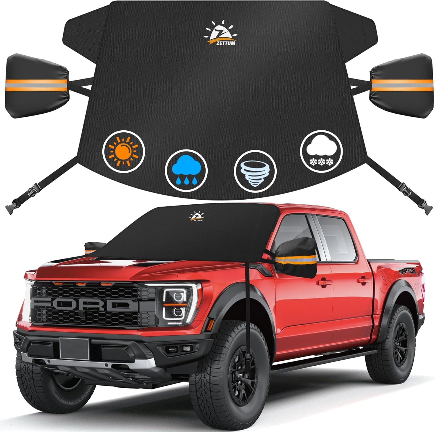 Zettum Truck Windshield Cover for Ice and Snow - 600D Large Windshield Snow Cover for Pickup Truck Heavy Duty, Winter Car Windshield Covers for Ford F150, Silverado, GMC Sierra, Ram, Van, and More 3) Large - Pickup / Truck / Van