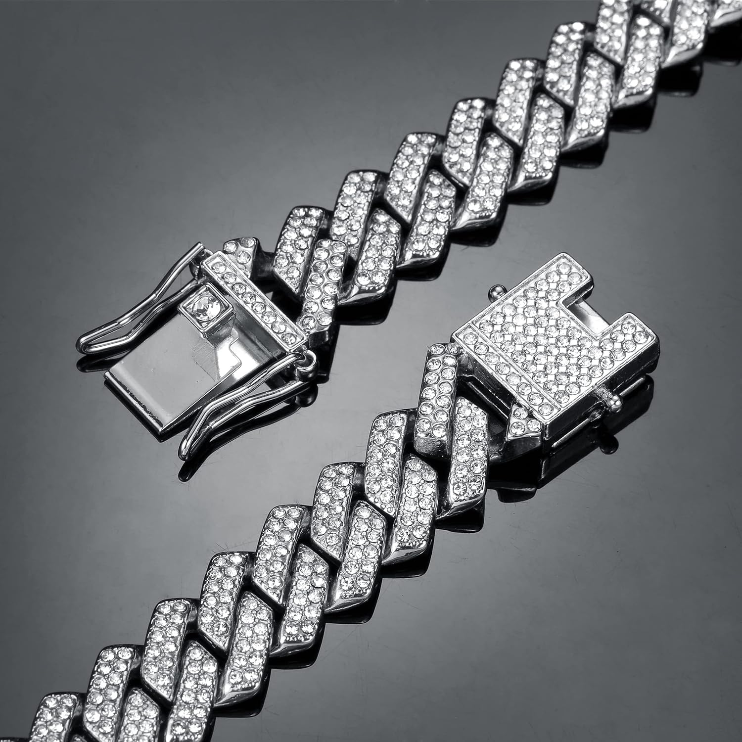 Saintda Mens Cuban Link Chain Iced Out Silver Miami Cuban Necklace Bling Diamond Chain Hip Hop Jewelry with Gift Box for Women - Image 7