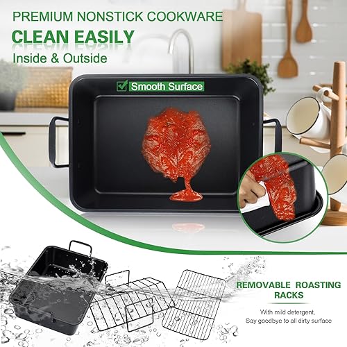 Miniatura 3 de Joyfair Sartén antiadherente de 15.3 pulgadas con juego de estante, sartén grande resistente para carne de pavo y pollo, incluye estante