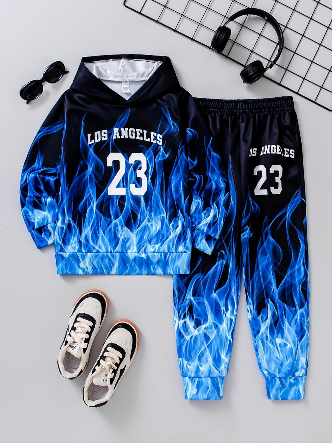 Boys Sweatsuits Two Pieces Pants Set 3D Fire Printed Hoodies Sweatshirt and Sweatpants Set Outfit Sets for Boy 5-14Y - Image 7