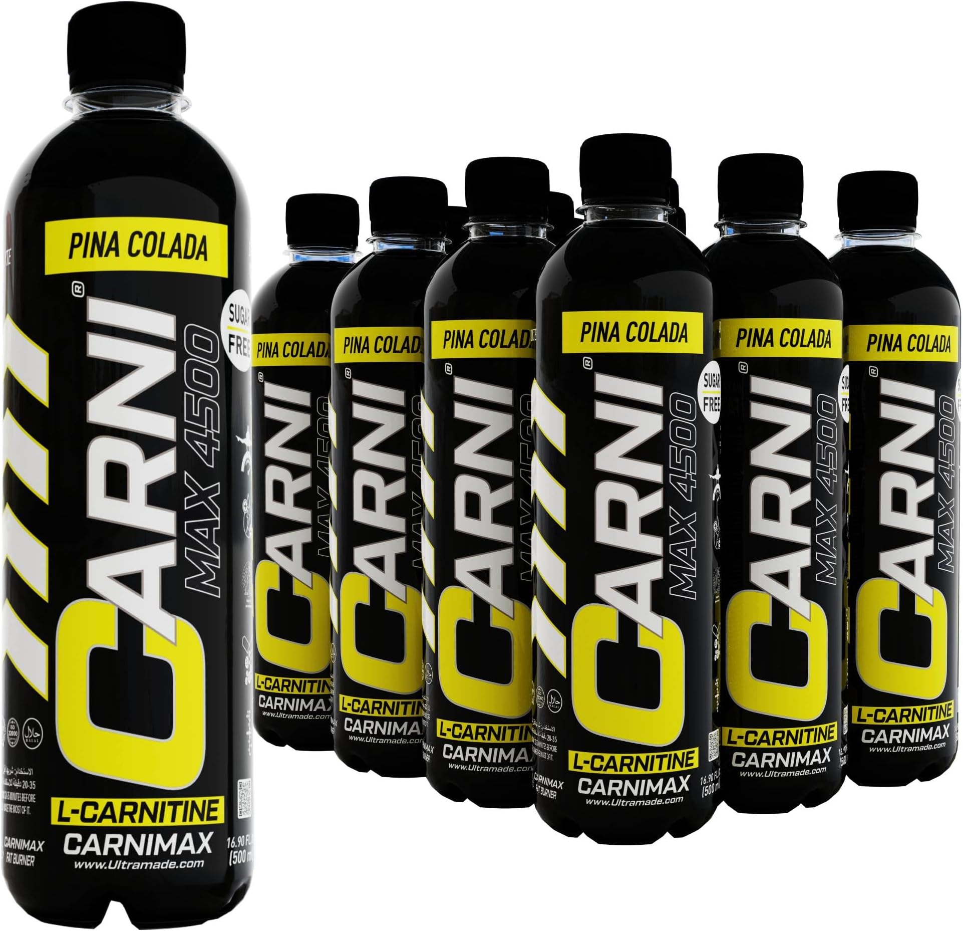 CARNIMAX L-Carnitine Drink, Pina Colada – 0g Sugar, 4500mg L-Carnitine, Electrolytes, CLA + Chromium, B Complex Vitamins – Maximum Fat Burn, Pre-Workout Drink, 500ml