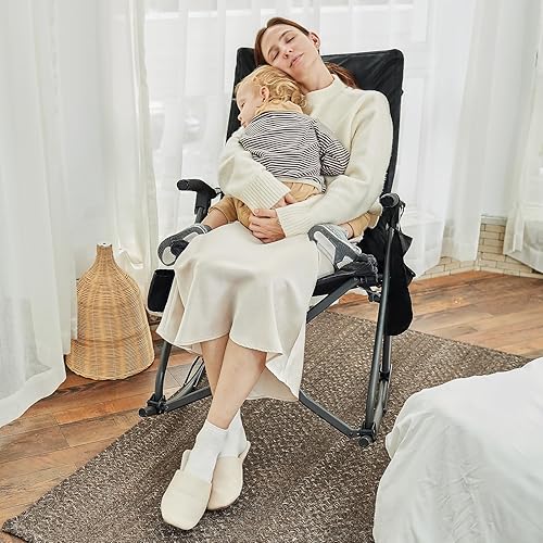 Miniatura 2 de EVER ADVANCED Silla de Camping Mecedora Plegable de Gran Tamaño, Sillas Mecedoras Portátiles Acolchadas para Patio, Césped y Exteriores, Sillón