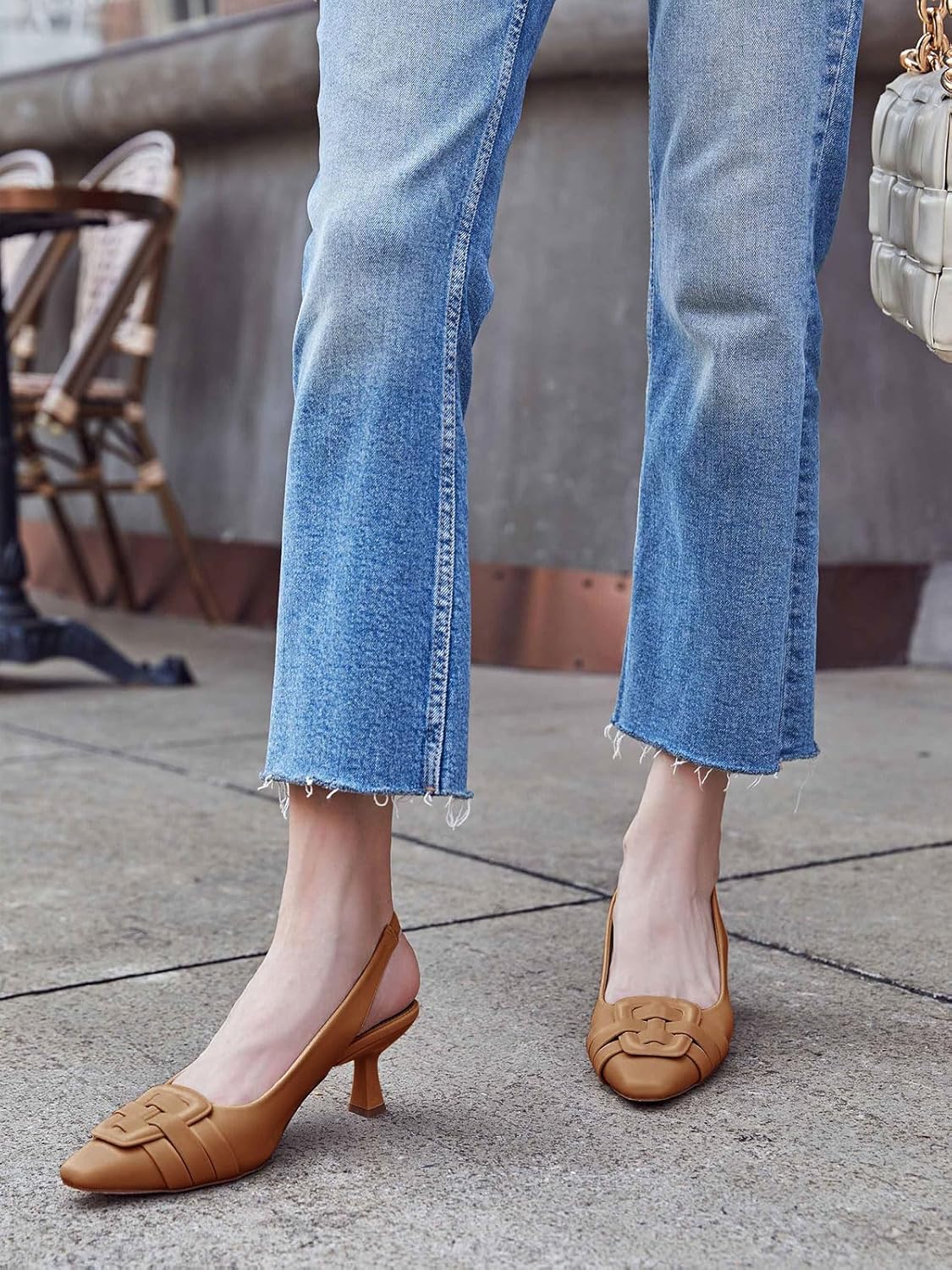 Womens Sling Back Kitten Heels Low Dress Shoes Slingback Pumps Pointed Closed Toe Comfortable Party Office Sandals - Image 2