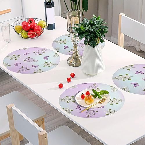 Miniatura 6 de Purple Butterflies Gradient Table Placemat, Washable Non Slip Heat Resistant Placemats for Kitchen one sizex4