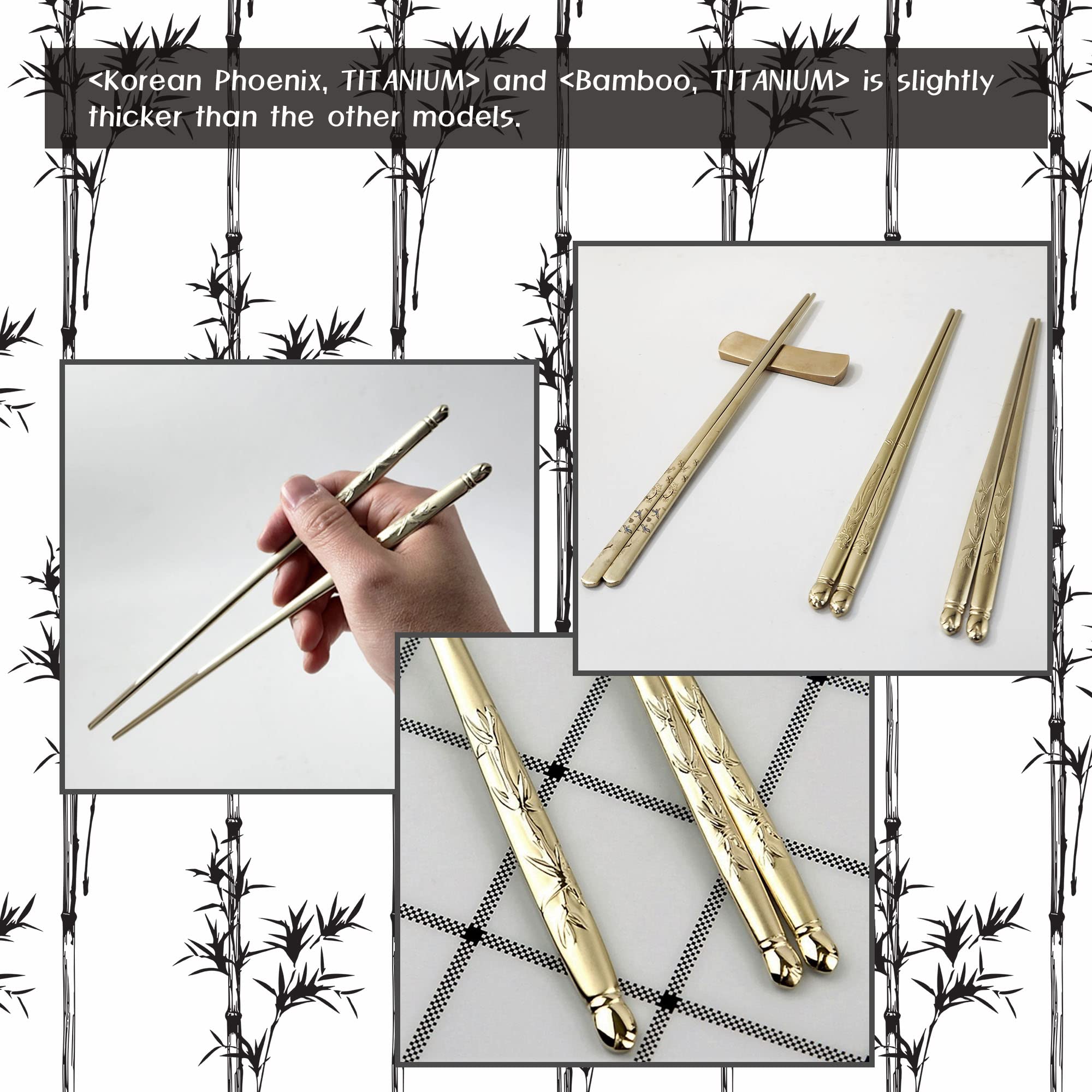 Palillos planos coreanos [5 juegos] [Hecho en Corea] Palillos de acero inoxidable 304 de alta calidad, palillos de palillos, cubiertos, utensilios de cocina, cubiertos de metal (bambú, titanio)