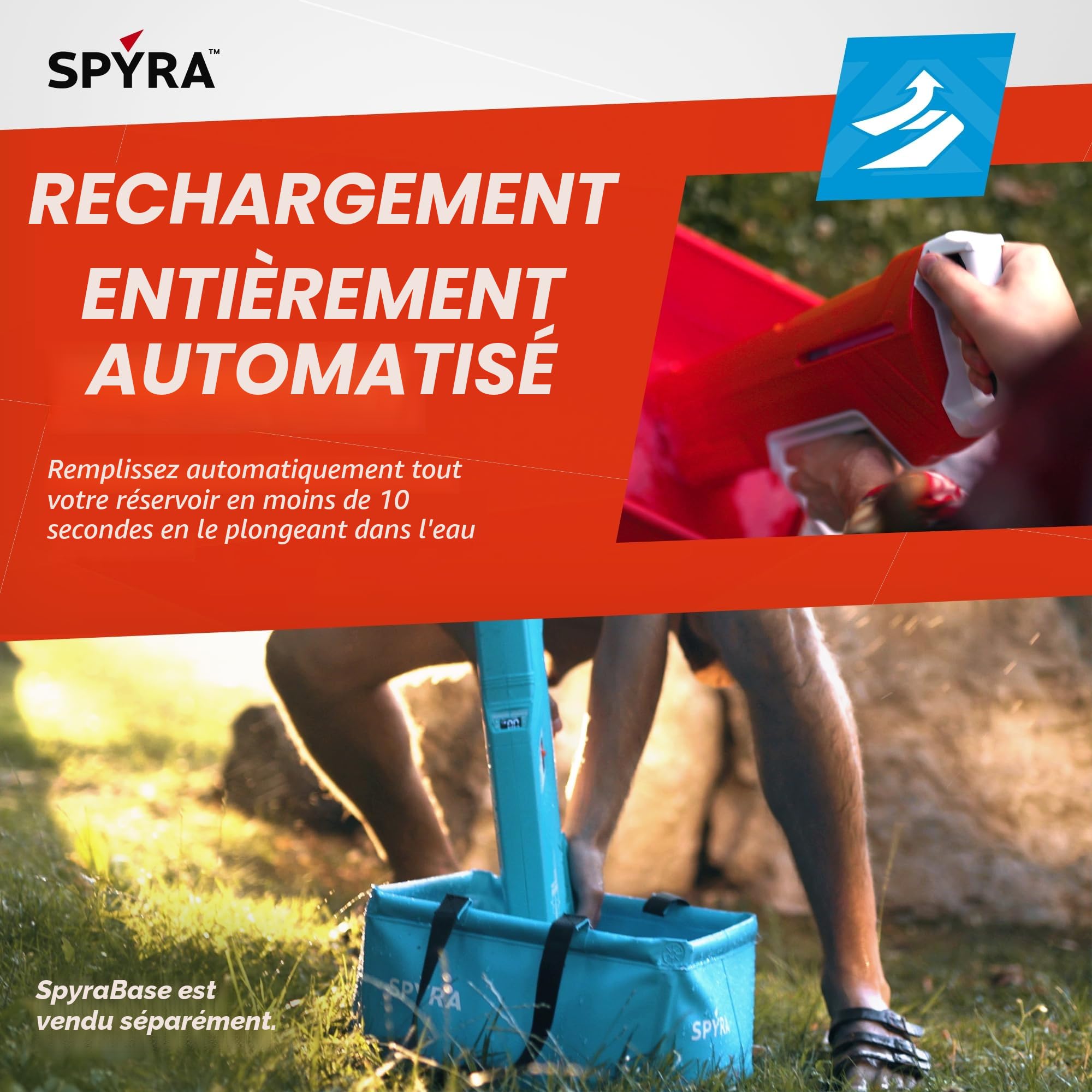 Spyra Three™ Pistolet à eau électrique, chargement automatique, 3 modes de jeu, LED et indicateur de batterie, 15 m de portée, jouet d'été de qualité supérieure (rouge)