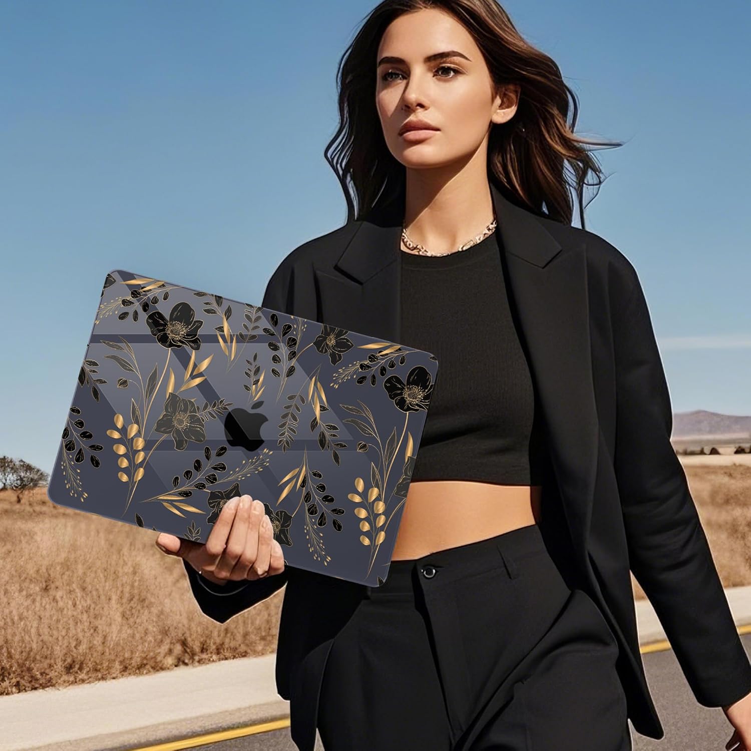 Mektron Compatible with M4 MacBook Air 15 inch Case 2025 A3241 2024 2023 M3 A3114 A2941 M2 Liquid Retina Display Touch ID, Plastic Hard Case & Keyboard Skin & Screen Protector - Gold Floral - Image 4