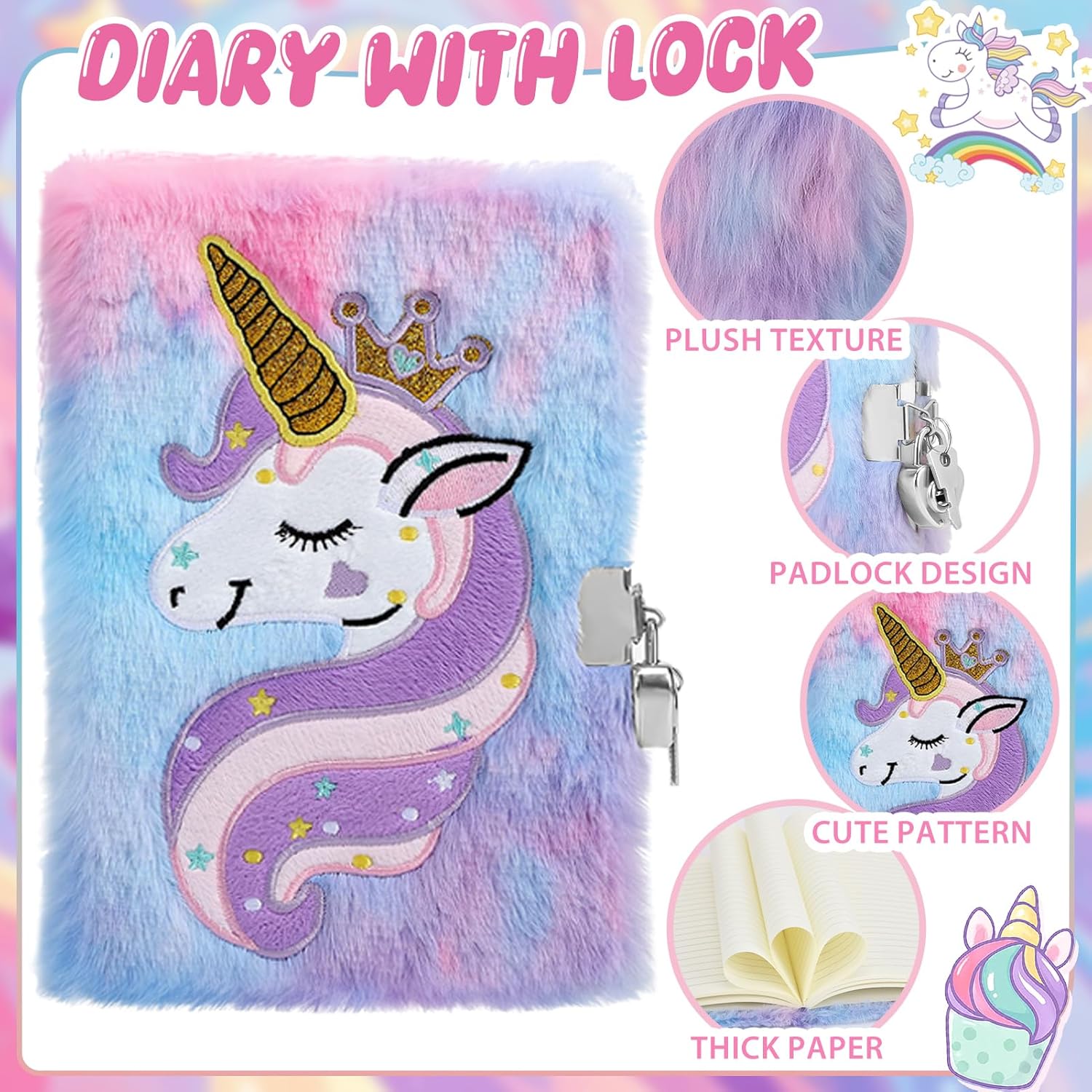 DIY Journal Kit for Girls Ages 8-14 Year Old, Unicorn Diary with Lock, 101 pcs Cute Scrapbook Supplies Stationery Journaling Art Crafts Kit for Kids, Christmas Birthday Gifts for Teen Girls - Image 4