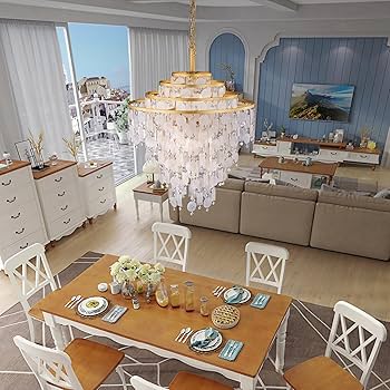 TOCHIC Capiz Shell Chandelier, 6-Light Gold Coastal Beach