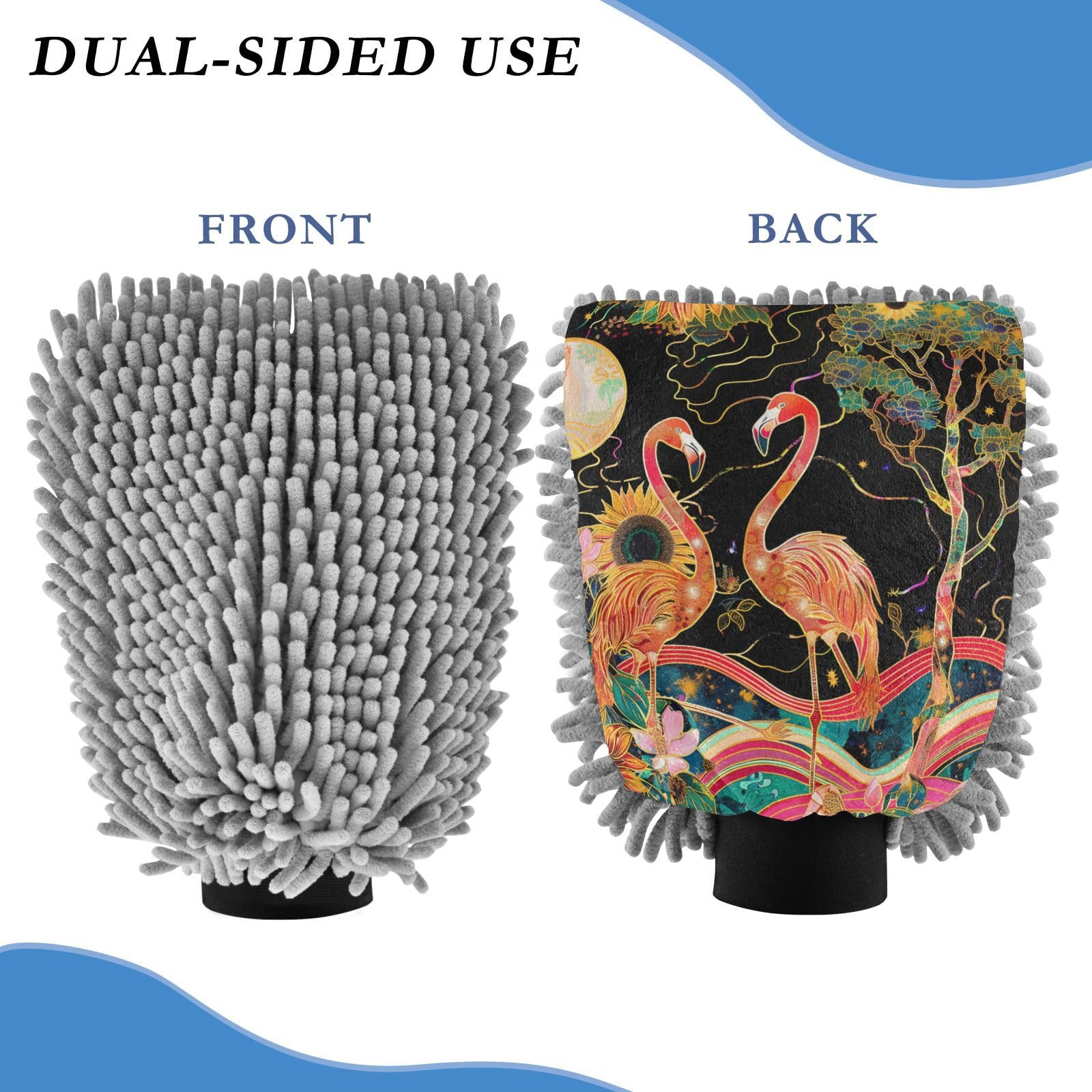IOACIY Absorbent Microfiber Car Wash Drying Mitts, 2 Pack, Scratch-Free & Lint-Free, Rich Foam, Highly Absorbent, Double Sided, Wash Mitt Perfect for Car Washing, M, Flamingo (3)
