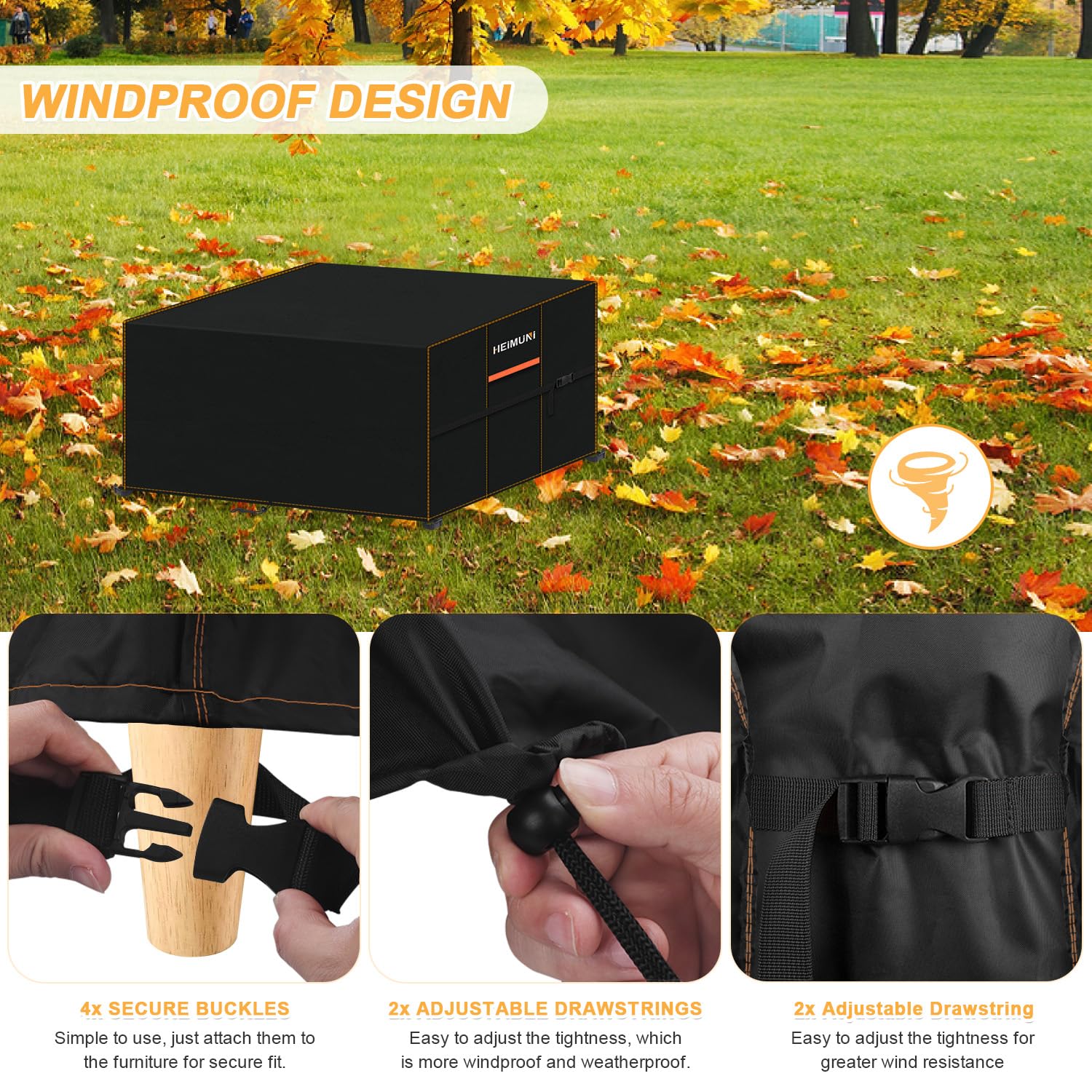 HEIMUNI Coperture per Mobili da Giardino, Panno Oxford Impermeabile Copertura,Tavoli e Sedie da Cortile Raggi UV, Copertura Tavolo Esterno, Giardino Copertura per Tavoli, Sedie, 120X90X75cm