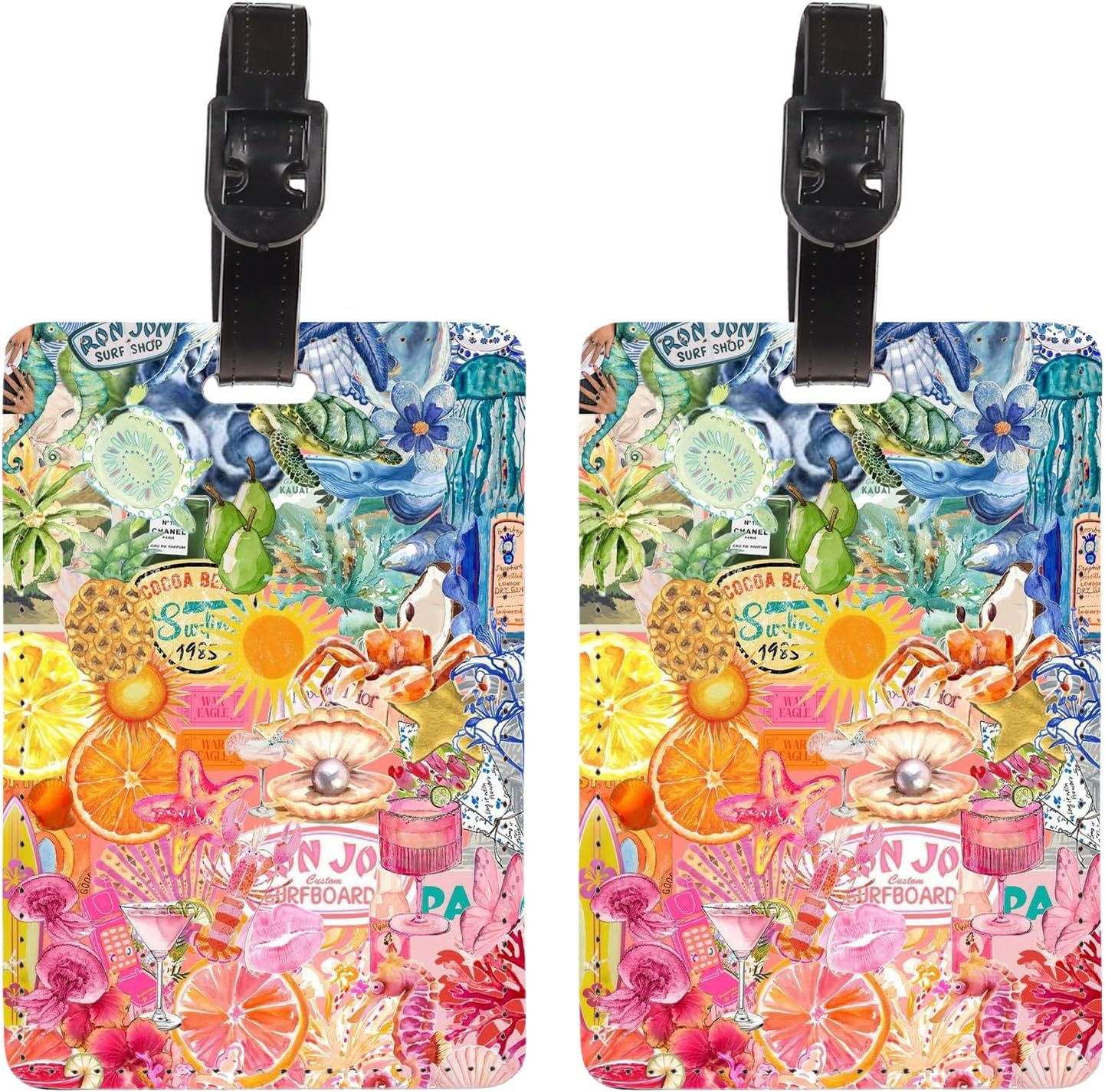 2 Pack Coastal Collage Luggage Tag Baggage Identifier for Suitcases