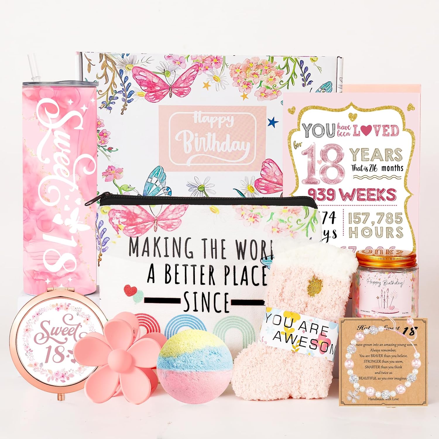 18th Birthday Gifts for Girls - 18 Year Old Girl Gifts, Gifts for 18 Year Old Girl Trendy 2025, Happy Birthday Gift Set for Girls 18, 18th Birthday Gifts Box Ideas,18th Birthday Decoration Gift