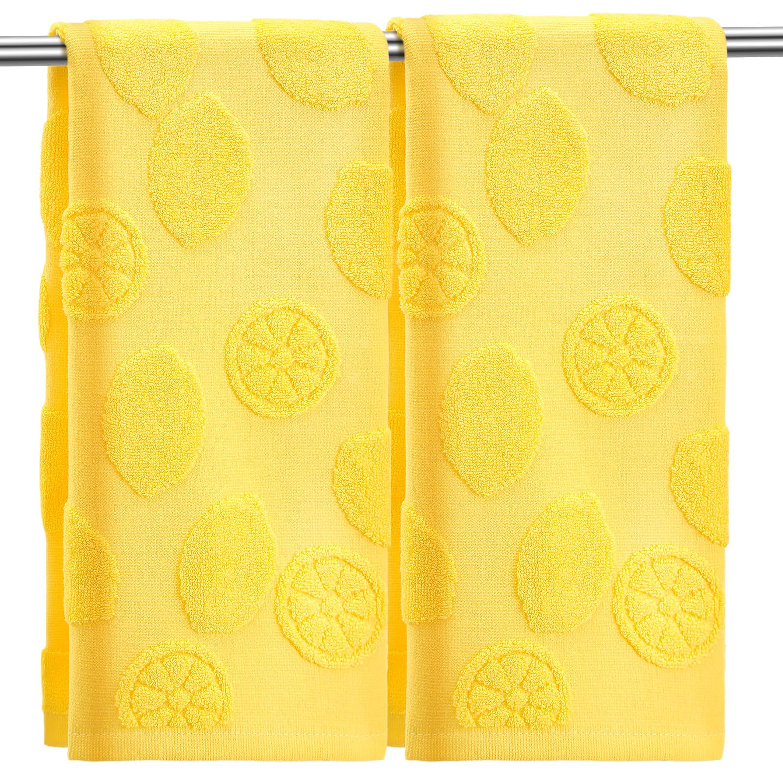 SmoothNovelty 2 Pcs Lemon Hand Towels for Bathroom 100% Cotton Jacquard Weave Bath Towel Set Soft Absorbent Dish Washcloth for Bathroom Kitchen