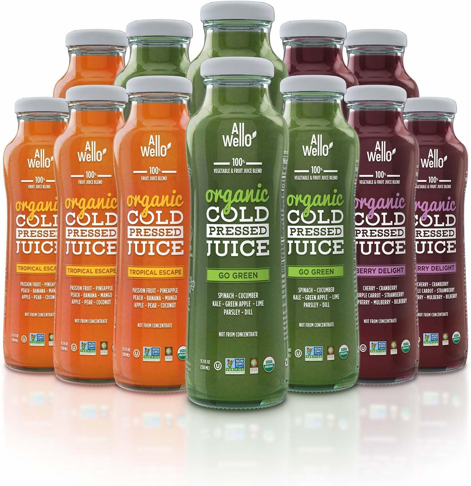 Organic Cold Pressed Juice Drinks with Real Fruits and Vegetables Gluten Free Non-GMO Healthy Juices No Preservatives No Sugar Added (Variety Pack, 12 Pack)