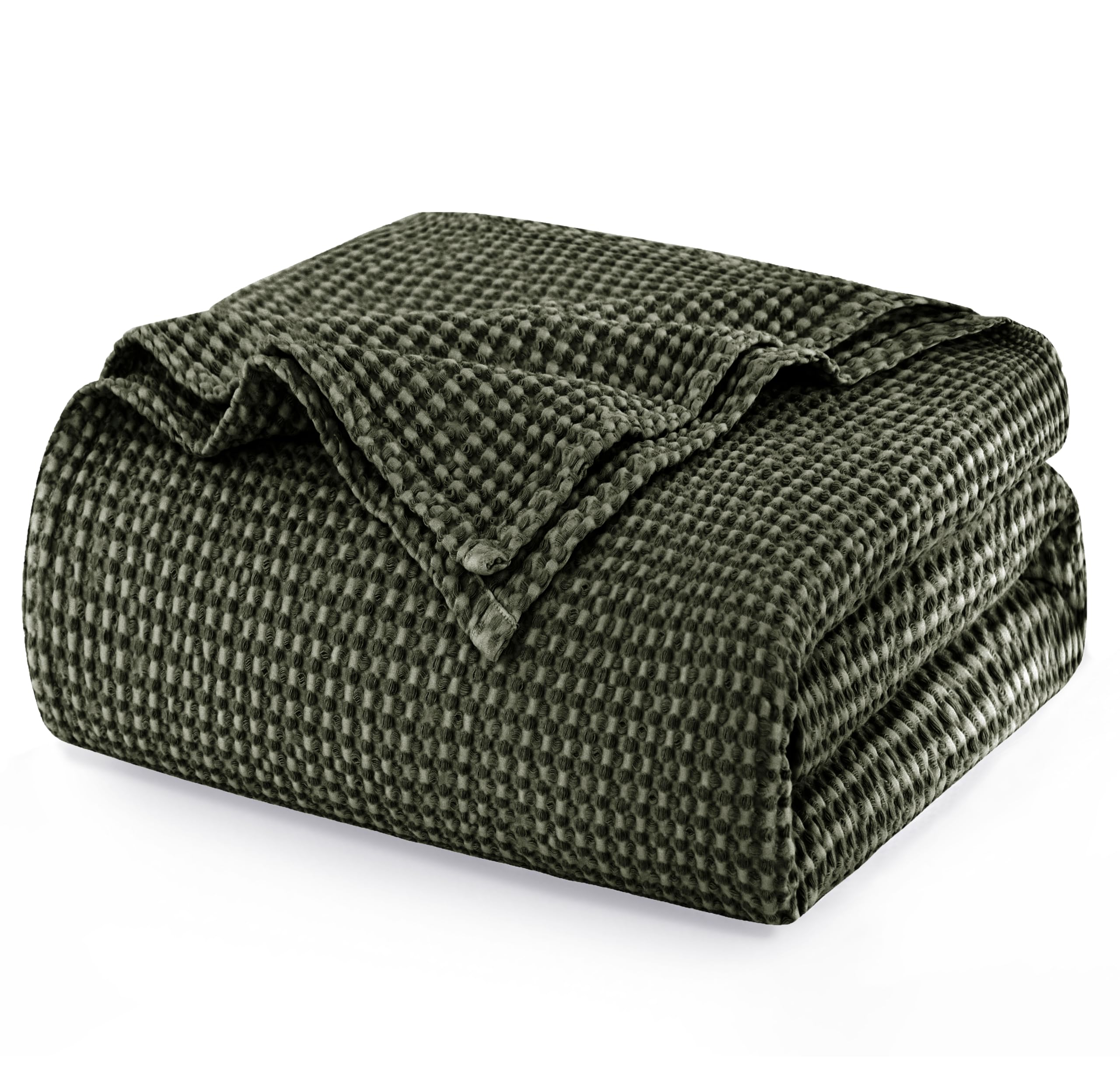 Talasily 100% Cotton Waffle Blanket Throw Blanket for Sofa - Queen Size Blankets for Bed, Soft Lightweight Breathable Bed Blanket, Home Decor Gift Blanket 220 x 240cm, Olive green