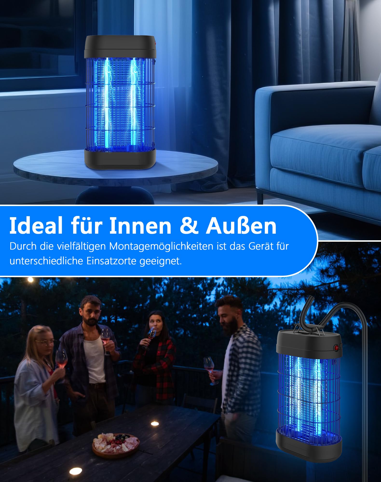 Insektenvernichter Elektrisch 18W Fliegenfalle UV Mückenlampe, 80㎡ Wirkungsbereich Mückenfalle gegen Mücken Fliegen Motten, Insektenschutz Innenbereich Ohne Chemie, für Innen und Aussen