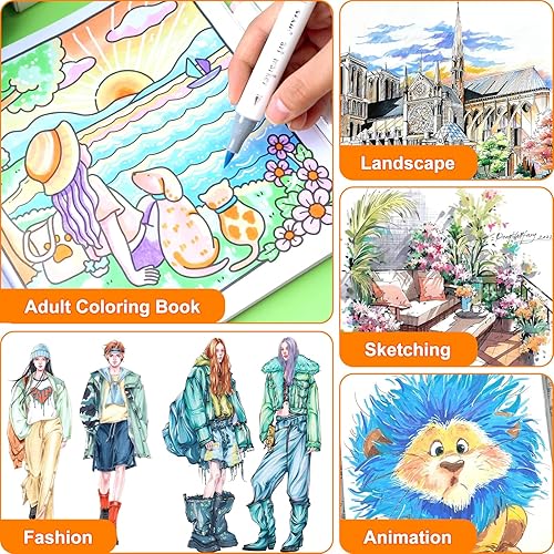 Miniatura 9 de SFAIH Marcadores de alcohol con punta de pincel  51 pinceles pastel y marcadores de arte de doble punta fina para ilustración de artista, libros