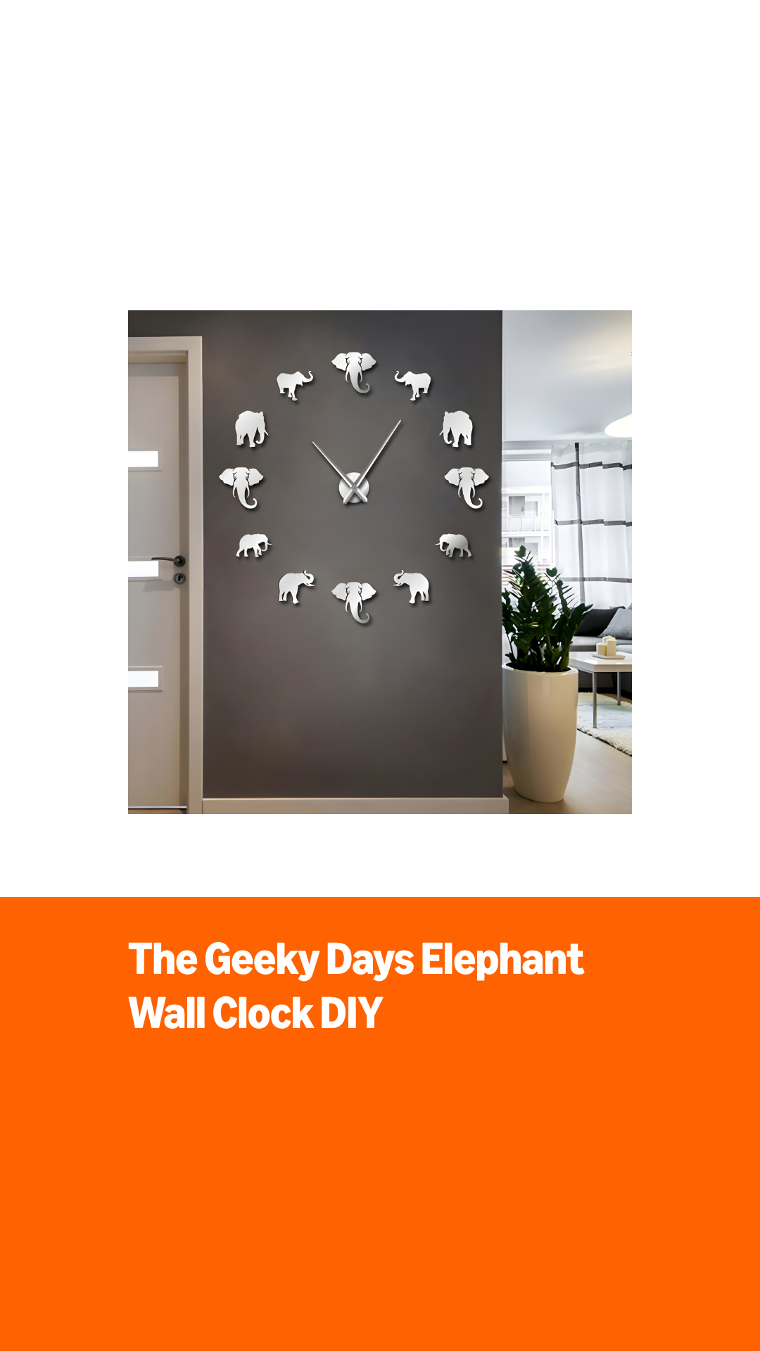 Reloj de pared grande elefante DIY moderno efecto espejo miniatura 7