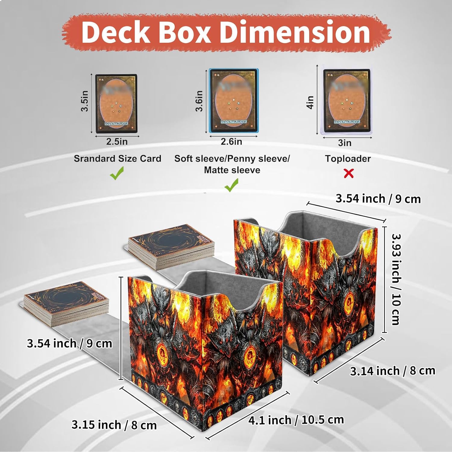 FUYOCWE Card Deck Box,MTG Commander Deck Box 100+ Double Sleeved Cards Storage,Magnetic Snap Leather Trading Card Case Oragnizer for TCG/CCG/Magic/Sports Cards- Fire Giant