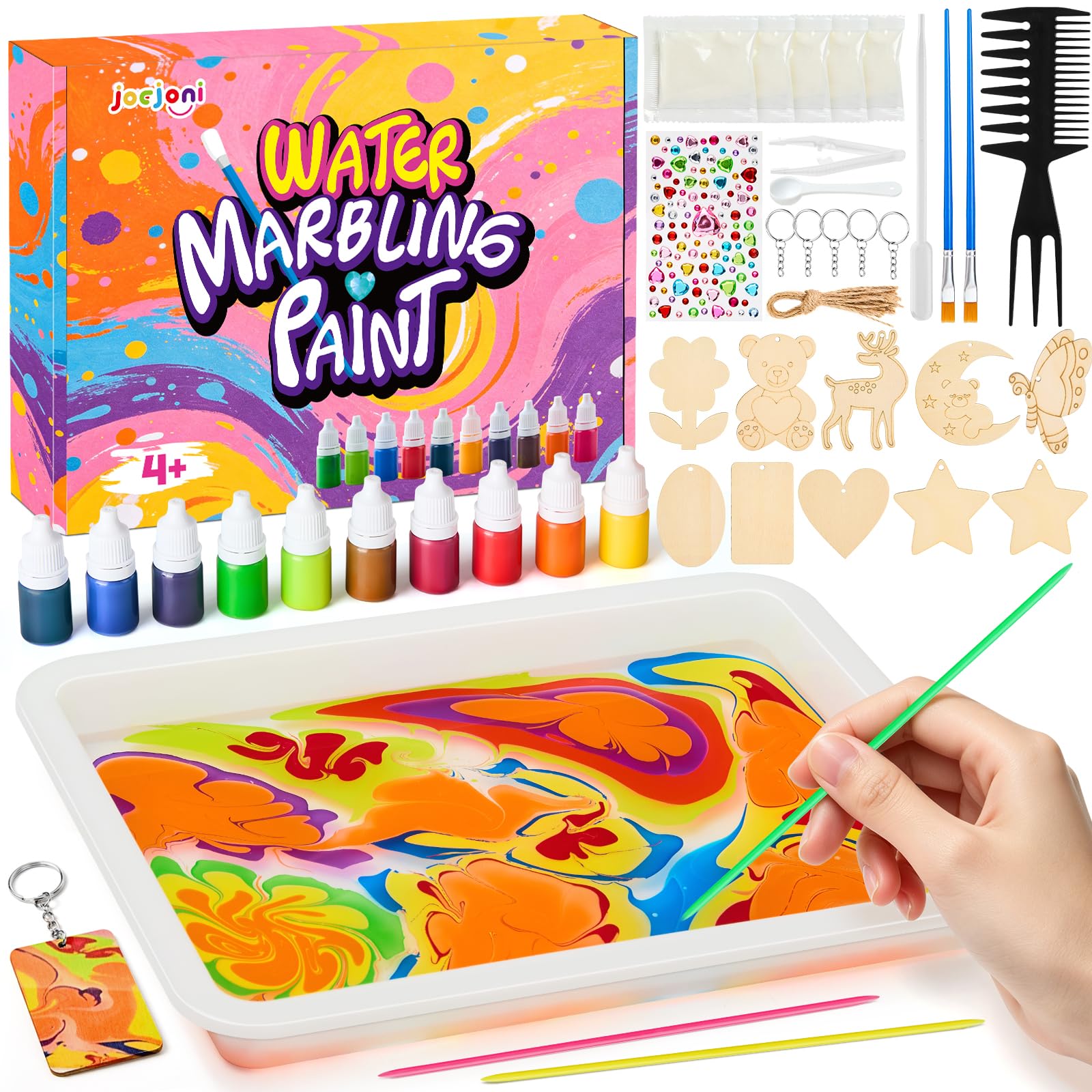 JOEJONI Water Marbling Paint Set for Kids, 10 Colors Art Craft Kit with Instruction Manual, Creative Toy for Fine Motor Skills & Imagination, Ideal Birthday Gift for Boys & Girls Ages 4-12