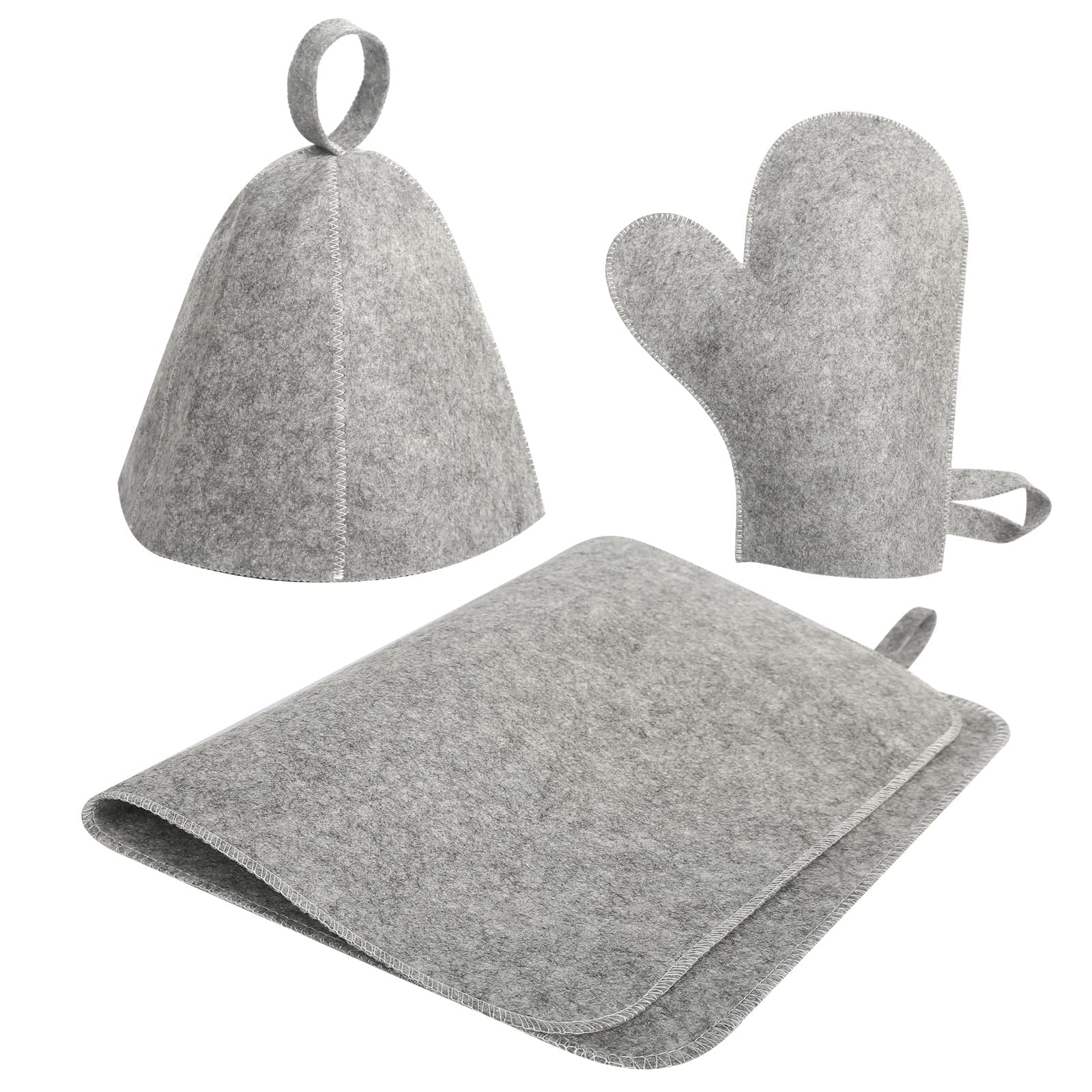 Filz Saunahut, 3 Teiliges Set Filzhut Sauna Set Sauna Sitzkissen Saunahandschuhe Saunamütze, Sauna Mütze Filz Saunakappe Mütze Filzhut Wellness Mütze Sauna Zubehör für Spa Bad Dampfbad Sauna Zubehör