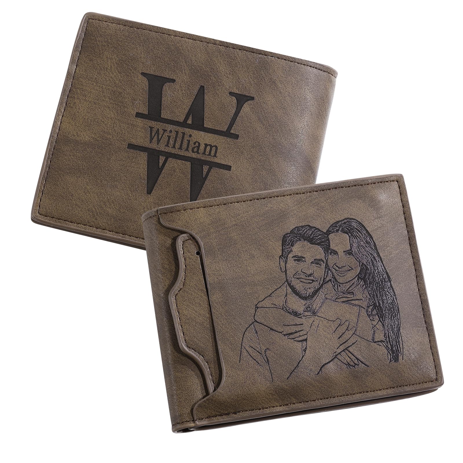 Edgahisme Gifts for Men Custom Photo Wallets for Men Personalized Mens Wallet with Engraved Picture & Initial Name Bifold Leather Wallet Customized Gifts for Boyfriend Dad Father (Style 4)