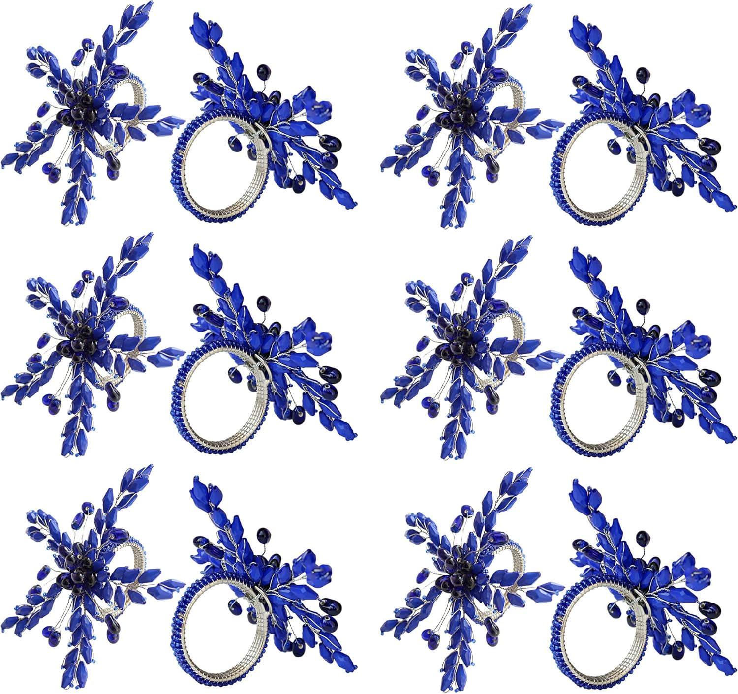 Modern Blue and Nickel Plated Leaf Napkin Rings Set of 12