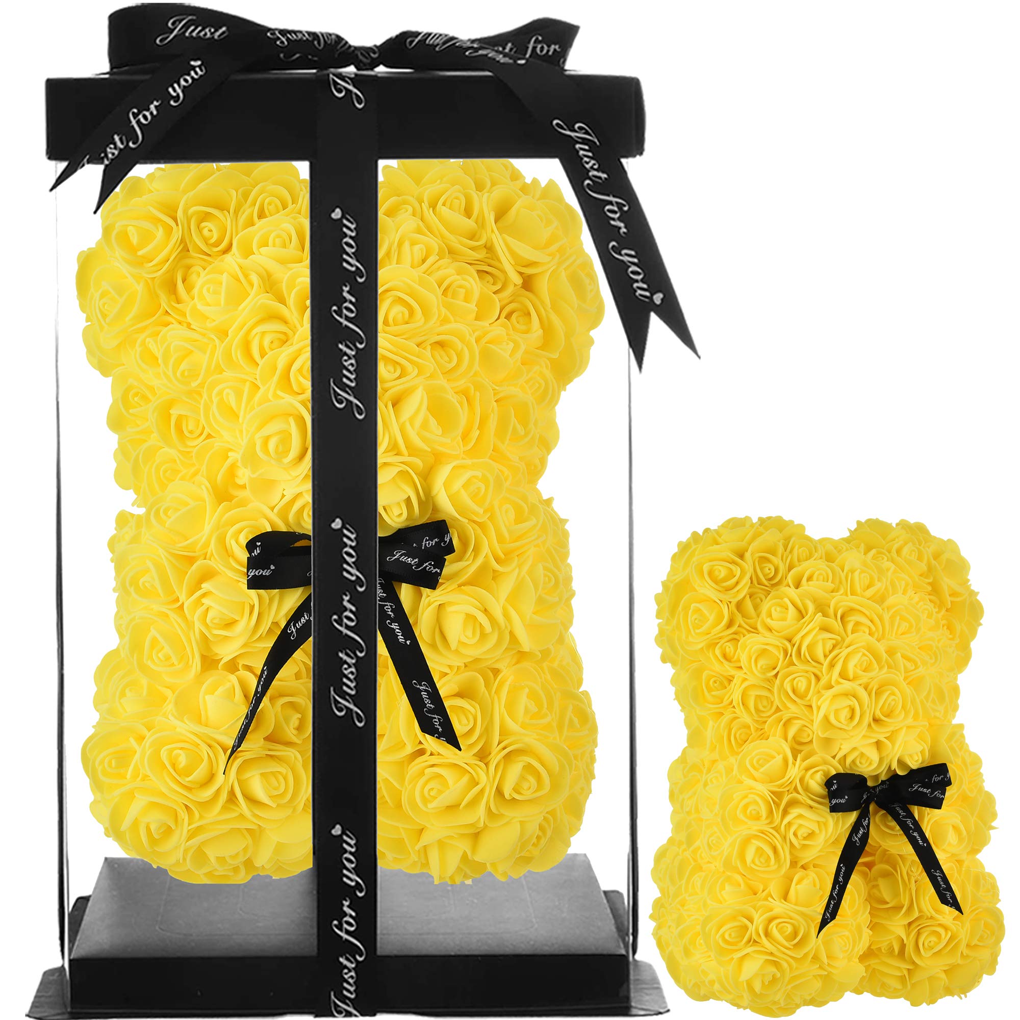 Rose Bear - mom gifts for women gifts birthday girlfriend gifts for her, Rose Teddy Bear Teddy Bear Artificial Rose flower Bear Flower for Window Display Anniversary Christmas Valentines Gift (Yellow)