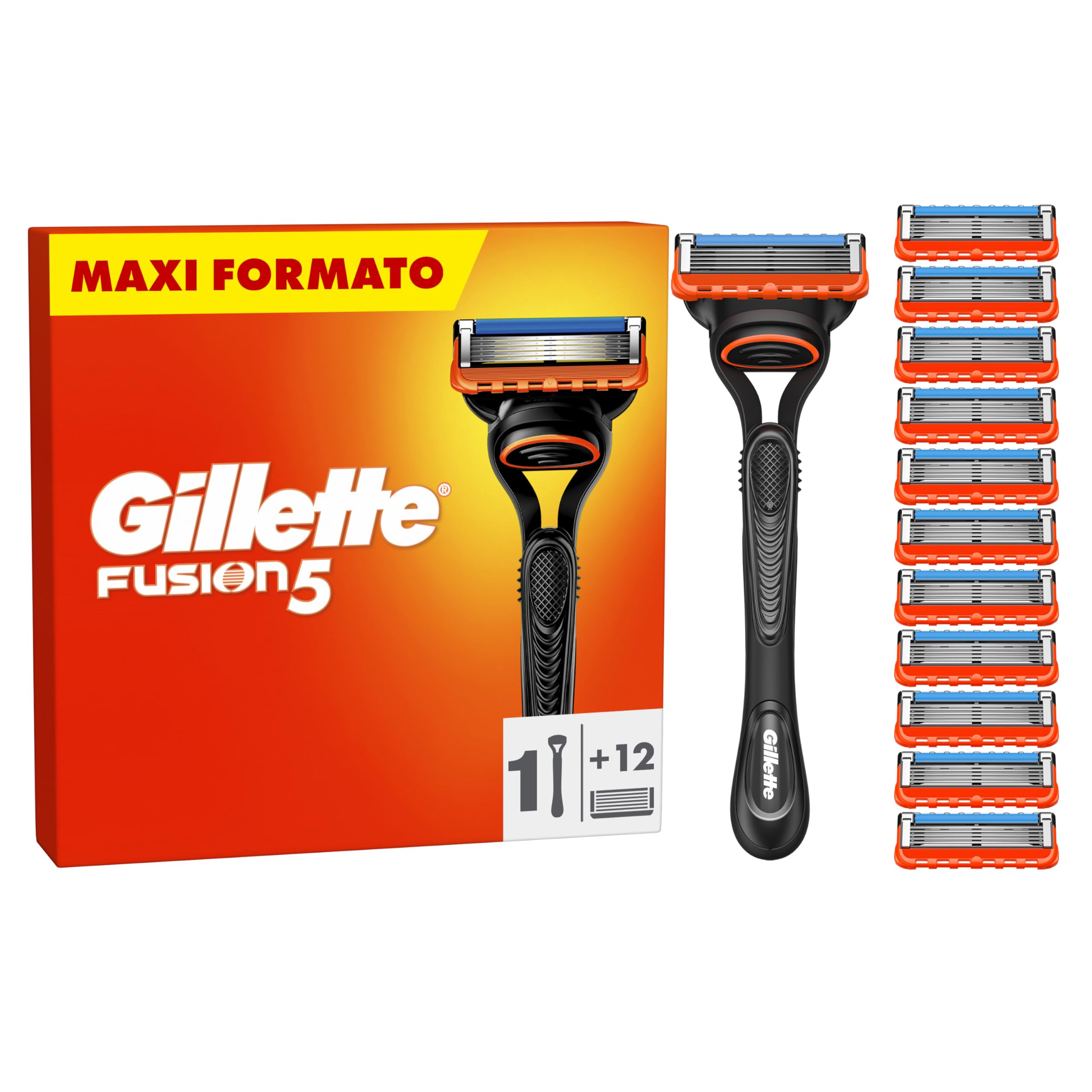 Gillette Fusion5 Beard Razor, 1 Gillette Razor + 12 Replacement Blades, with Lubricating Strip for Soft Smoothness and 5 Blades for Deep and Long Lasting Shaving