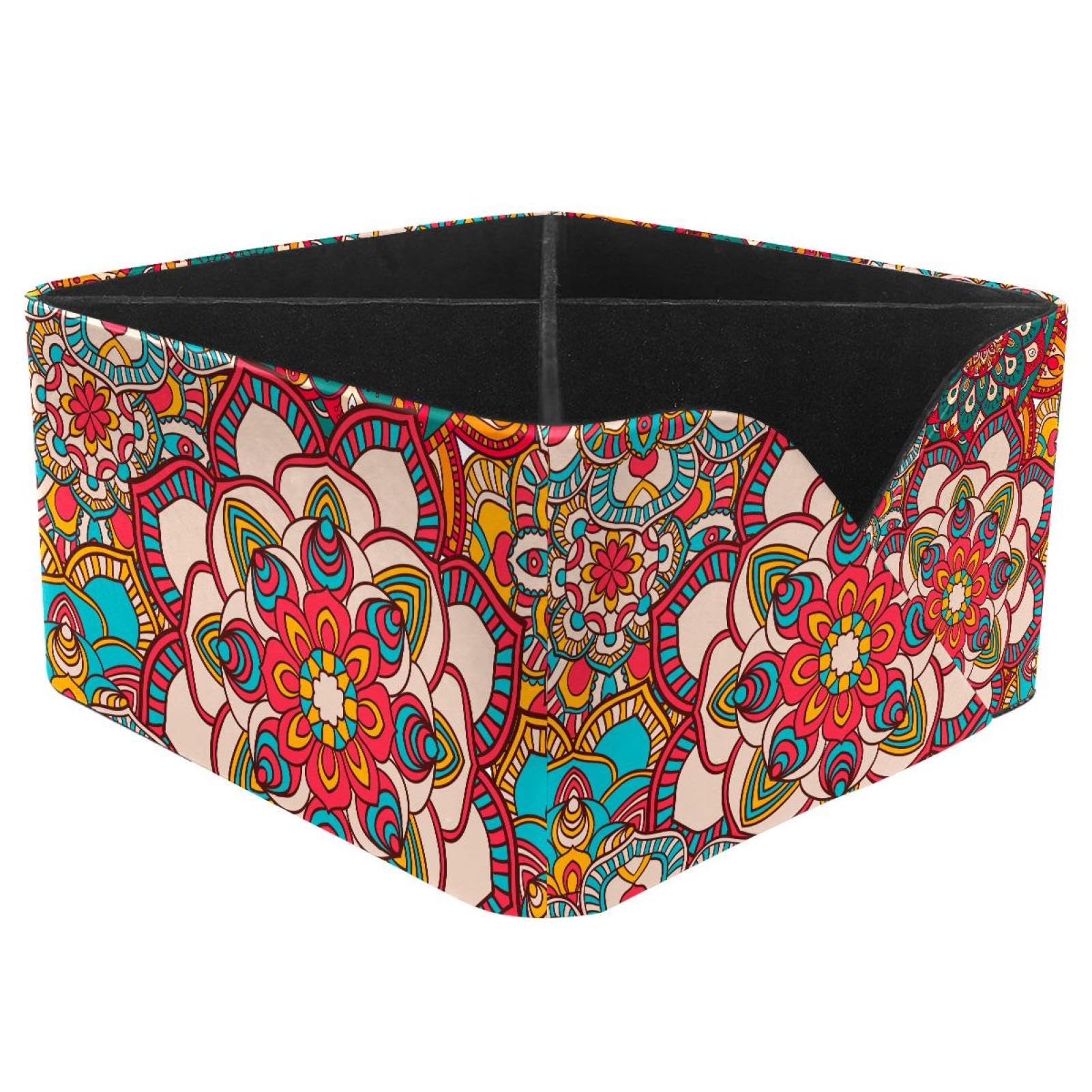 KengjuTesu Colorful Mandala Pattern Desktop Organizer Pen Holder, Rectangular Pencil Cup for Office, Study and Makeup Stations