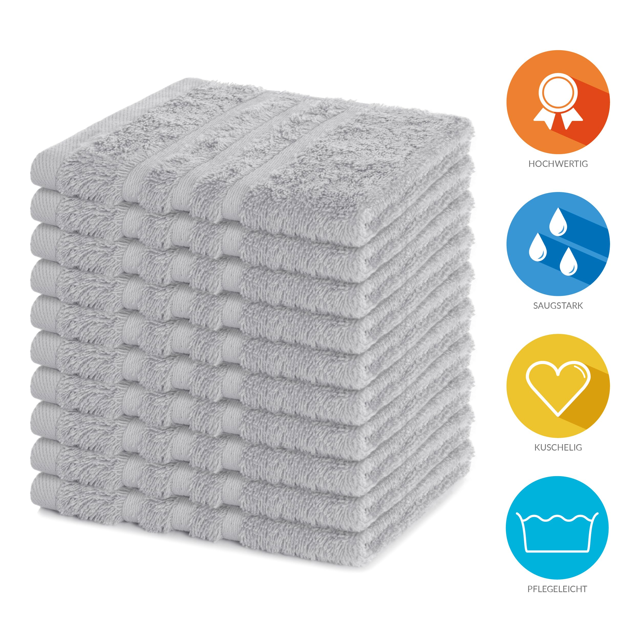 Lavea Set of 10 Flannels 30 x 30 cm, 100% Cotton Terry Cloth 500 g/m², Guest Towels and Small Wash Cloths, Easy Care 60 °C - Image 2