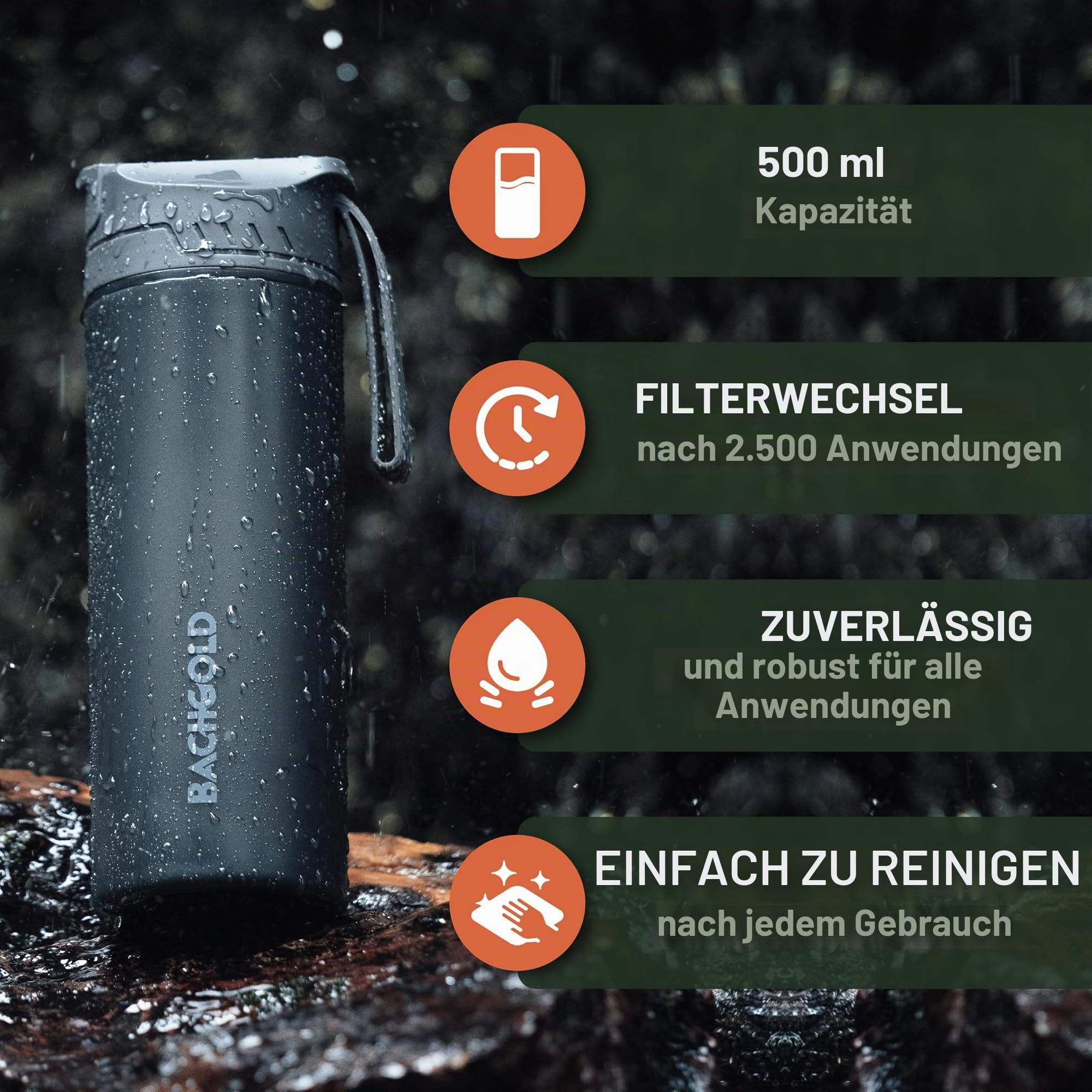 Bachgold® Outdoor Wasserfilter Set – Profi Filterflasche 500ml & Squeeze Filter 1000ml – Entfernt 99,99% Bakterien, Viren & Mikroplastik, Perfekt für Camping, Wandern, Survival & Notfälle