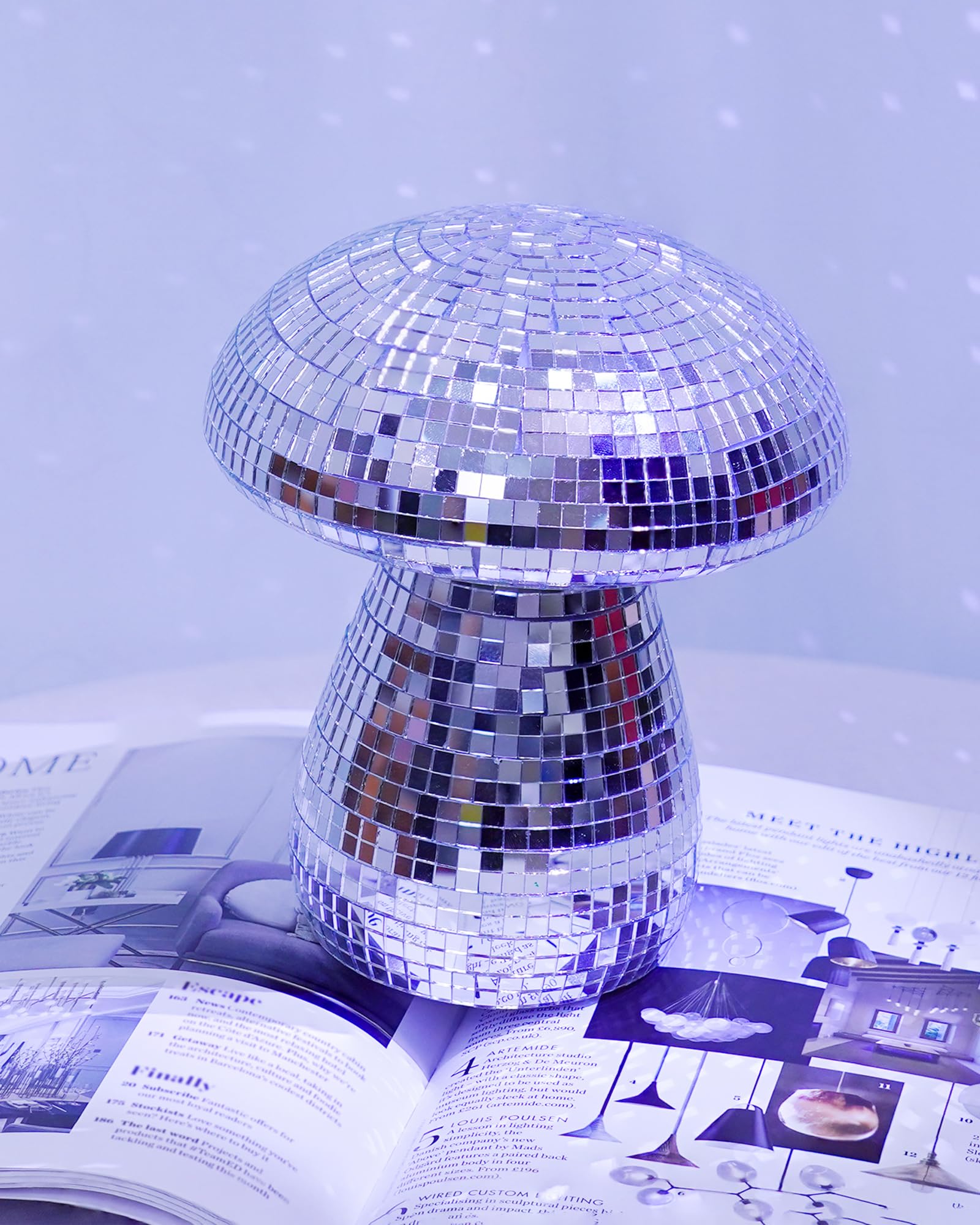 Brillantreal Mushroom Disco Ball, 7 Inch Silver Mirror Disco Ball Decor, Handmade Retro Reflective Mushroom Shaped Ornaments for Home, Room, Bar, and Party Decorations, Perfect Unique Gift (Silver)