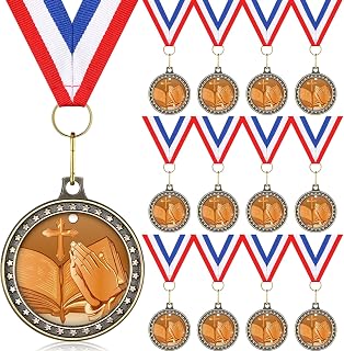 Libima 12 Pcs Religious Award Medals Cross Religious Medals with Neck Ribbons for Kids Trophy Prize Gift