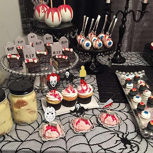 Miniatura 4 de 30 piezas de adornos para cupcakes de película de terror con purpurina y cuchillo sangriento con purpurina Have a Killer Birthday Cupcake Picks para
