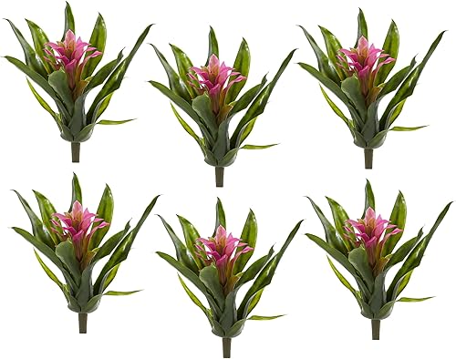 Miniatura 3 de Nearly Natural Bromeliad - Lote de 6 tallos artificiales de 100in color morado
