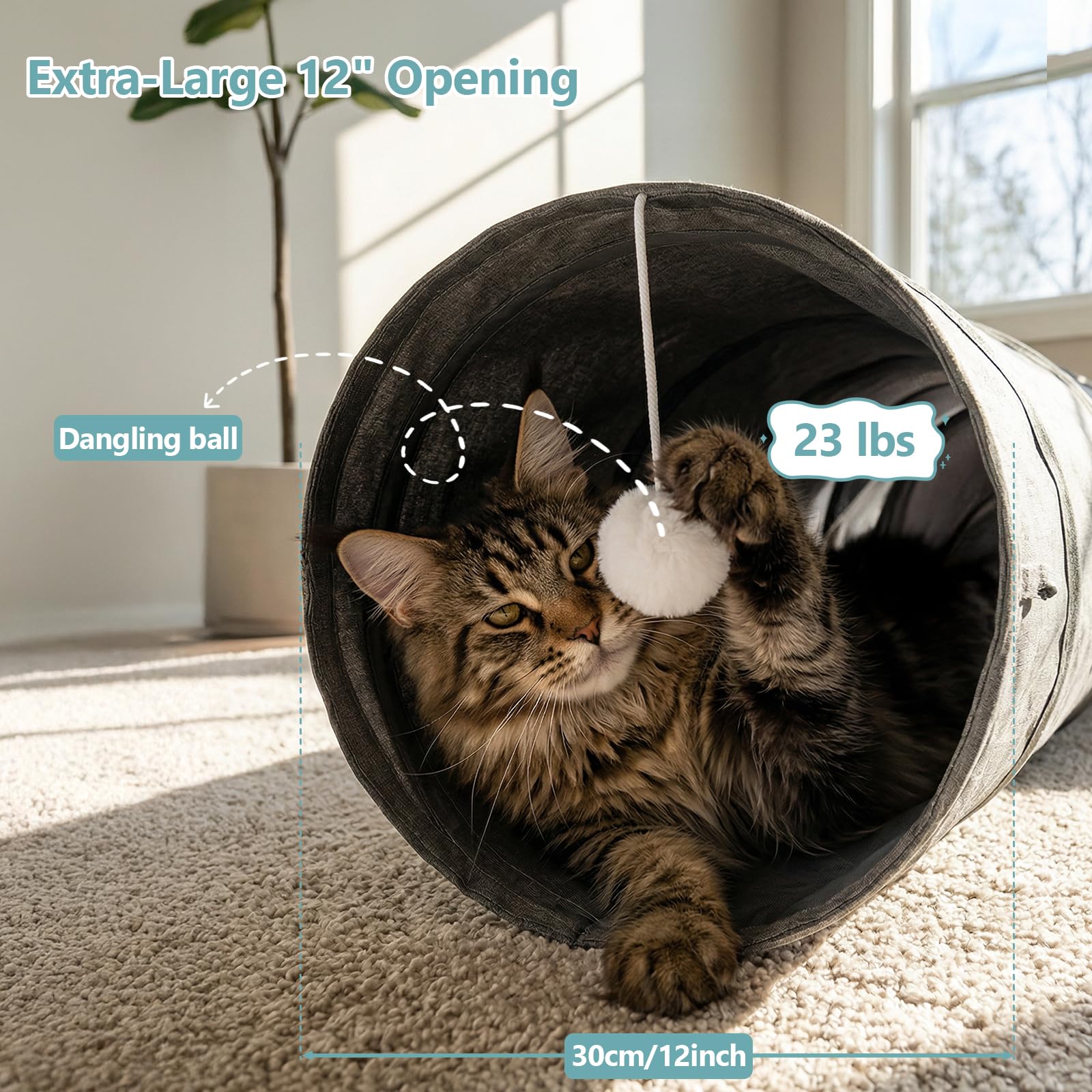 Ownpets Tunel dla kota, większy kształt kaktusa, tunel dla zwierząt domowych z wytrzymałą tkaniną Oxford, składany i odporny na rozerwanie, z wieloma wyjściami, wisząca piłka i zwisająca ściana