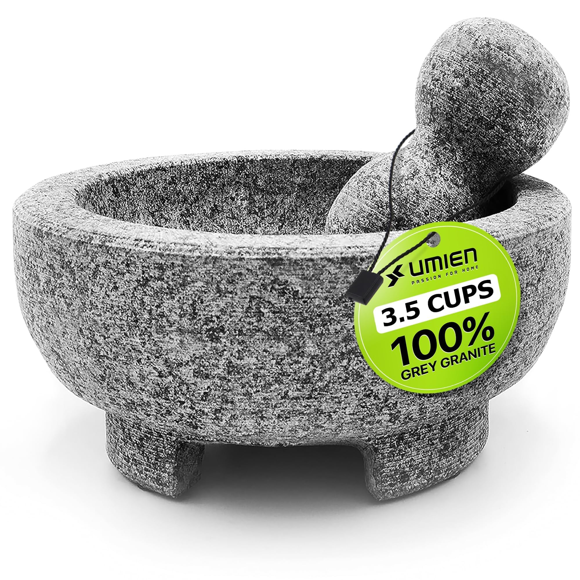 Granite Mortar and Pestle Set guacamole bowl Molcajete 8 Inch - Natural Stone Grinder for Spices, Seasonings, Pastes, Pestos and Guacamole - Extra Bonus Avocado Tool Included