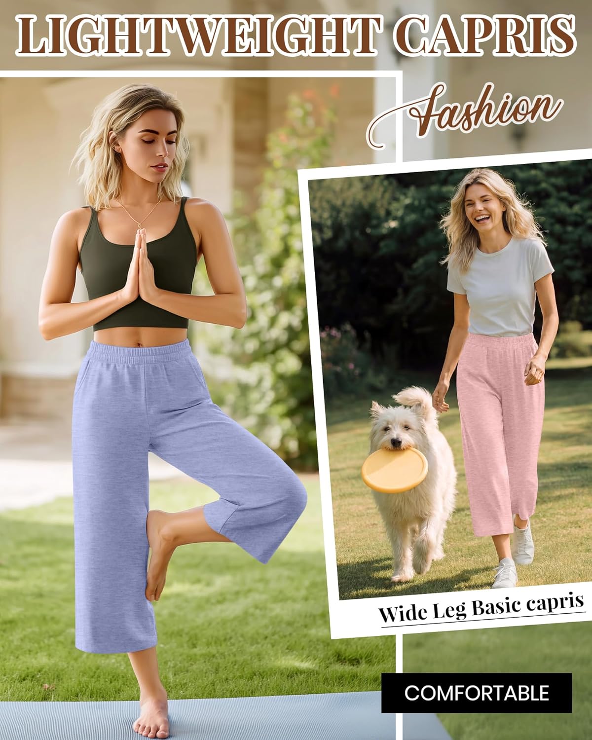 3 Pack Women's Capris Pants Wide Leg Lightweight Sweatpants Loose Yoga Crop Pants Elastic Soft Capri with Pockets