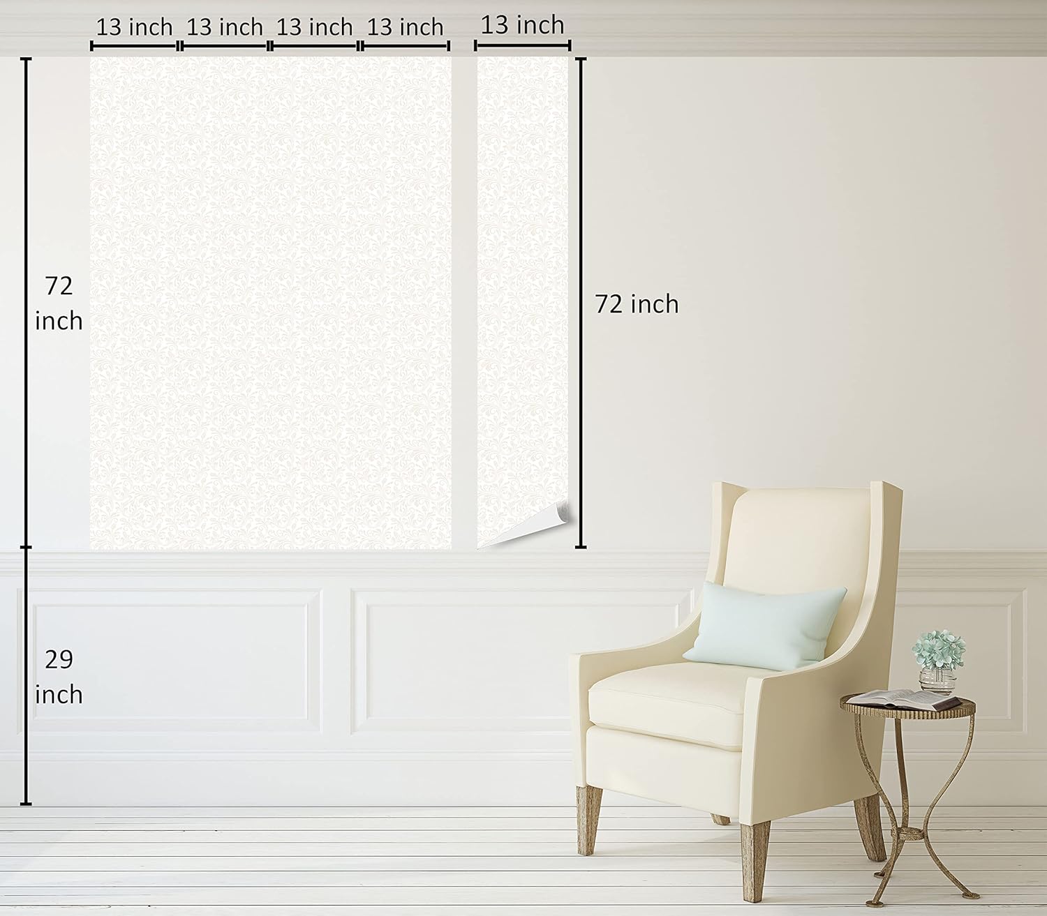 Ambesonne Ivory Peel & Stick Wallpaper for Home, Medieval Victorian Petals Baroque Soft Toned Blooms Swirls Flourish Spring Pattern, Self-Adhesive Living Room Kitchen Accent, 13" x 72", White Beige