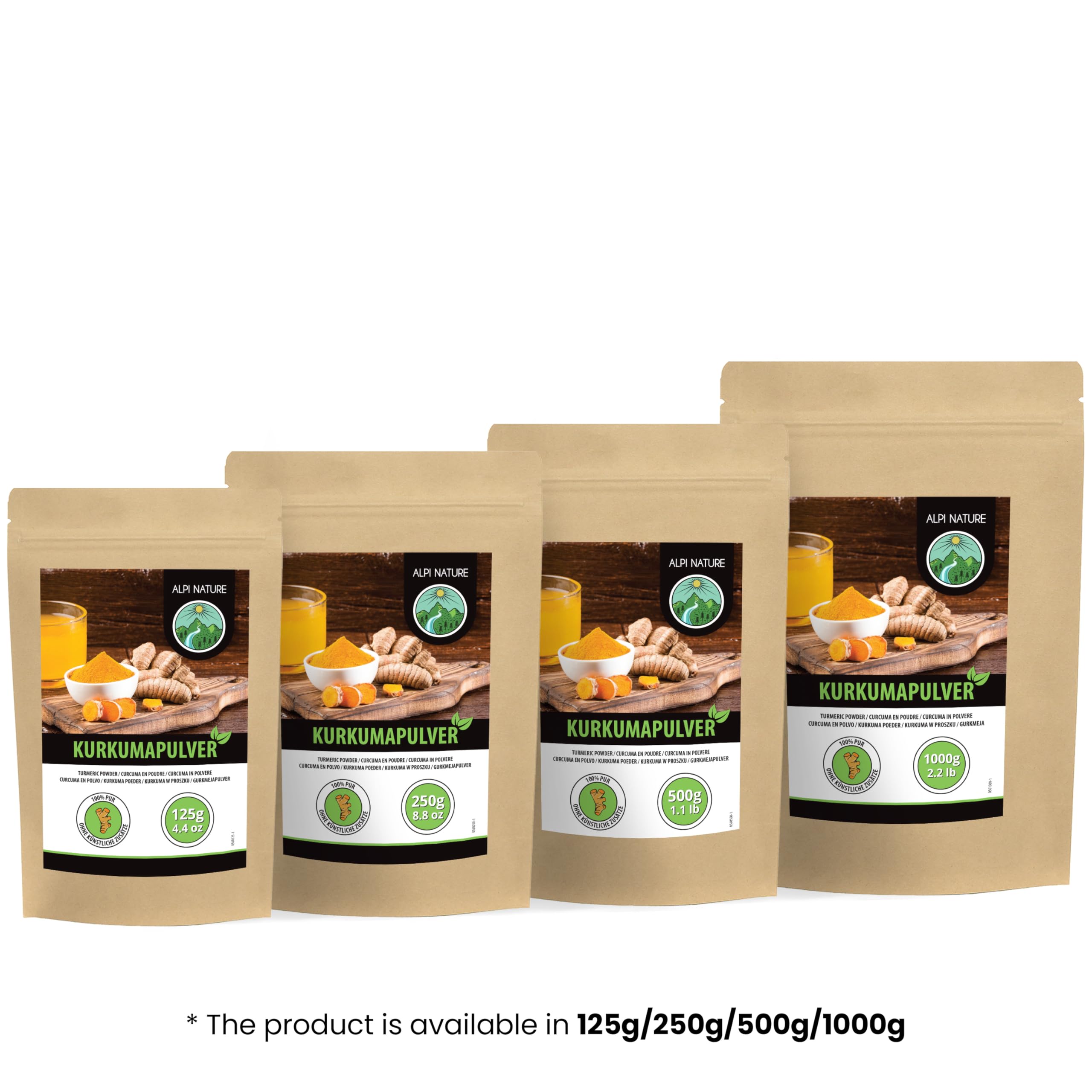 Alpi Nature Cúrcuma en Polvo 500g, Raíz de Cúrcuma Molida para Cocinar y Preparar Leche Dorada