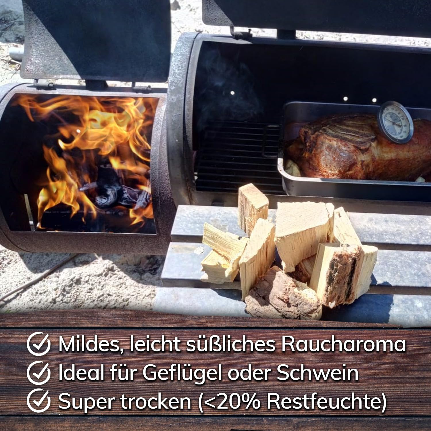 BIRKE Smokerholz 16kg, 20cm Scheitlänge - Süßlich-mildes Räucherholz für einzigartige BBQ-Aromen, naturbelassen, Qualität aus Schleswig Holstein